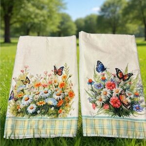 Floral Butterfly Kitchen Towels - Set of 2